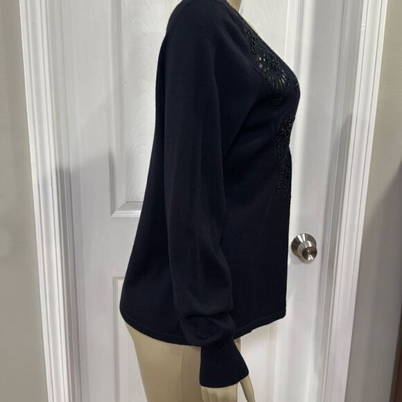 ESCADA BEADED CASHMERE BLEND CARDIGAN XL BLACK. - Picture 5 of 7